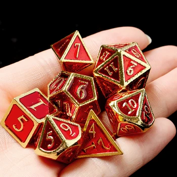 7Pcs/סט קוביות מתכת סט כחול/אדום Polyhedral משחק הקוביות RPG מבוכים ודרקונים DND RPG MTG D20 D12 D10-D8 D4, D6 שולחן המשחק