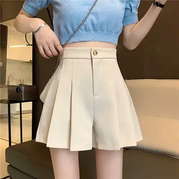 2023 אופנה משרד גבירותיי מוצק צבע אלגנטי מזדמנים נשים קיץ דק מתקפל גבוהה המותניים מכנסיים קצרים חצאיות קוריאני גדול 5XL