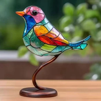 ויטראז ציפורים על ענף העבודה קישוטים,דו צדדי צבעוני בסגנון ציפורים צבעים קישוטים,E 