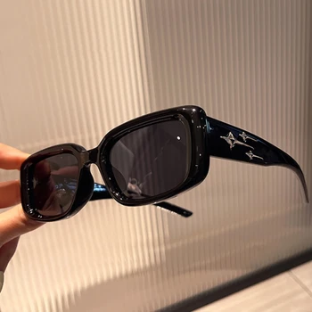 זוג מרובע מטאור רטרו, משקפי שמש שחור רחב הרגל פרימיום אור כחול חוסם לשני המינים משקפיים הגנת UV משקפי היפ הופ