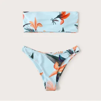40#2021 הנמכרת ביקיני גבוה מותן נשים פרחים טביעות סקסי ביקיני פוש-אפ מרופד בגדי ים בגדי ים Beachwear להגדיר купальник