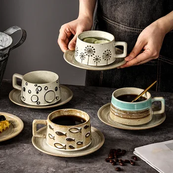 יצירתי יפנית ספלי קרמיקה המשרד תה של אחר הצהריים כוס קפה רטרו, מטבח ביתי שותה כוסות עם צלחת