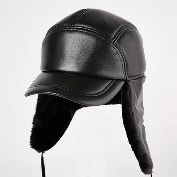 גברים האוזן הגנה בייסבול כובע עור קשישים גברים חורף חם חיצוני פרווה קלף הכובע ב-8814