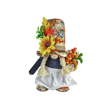 1PC חג הקציר פנים ההודיה קישוטים מקסימים Gnome קישוט זקן צמות בפלאש