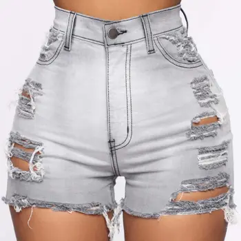 הקיץ אישה סקסית קרע מכנסי ג 'ינס קצרים גבוהה המותניים חור ציצית מכנסי ג' ינס S-2XL Feminino