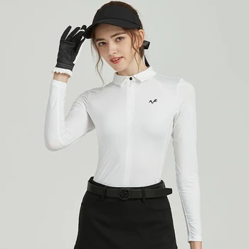 2023 הגולף החדשה של נשים שרוול הארוך Slim Fit T-shirt לנשימה הגנה מהשמש וייבוש מהיר ו Sweatwicking חולצת פולו
