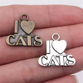 10pcs קסמה לי את הלב חתולים תכשיטים ממצאים עתיק ברונזה מצופה 23x21mm אני לב קמעות חתולים