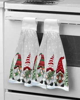 חג המולד החורף פתית שלג Gnome יד מגבות מיקרופייבר תלוי בד מהיר, ניקוי יבש בד תפאורה חג המולד מגבת מטבח