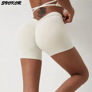 SVOKOR V חזרה יוגה מכנסיים קצרים סקסיים, הרמת תחת מועכת אימון חזק נשים אלסטי רכיבה על אופניים מכנסיים גבוהה המותניים אימון מכנסי טרנינג