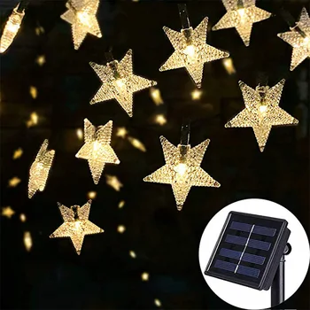 שמש כוכבים מחרוזת אורות חג המולד בחוץ Led Luces אורות עמיד למים מופעל פטיו אור על מסיבת גן, קישוטים 2024