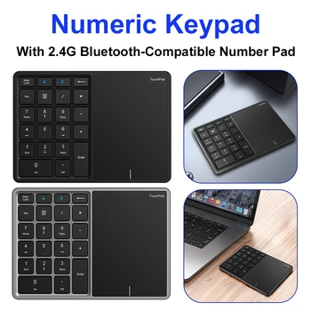 המקשים האלחוטי 2.4 G Bluetooth-תואם עם לוח מגע כרית מספר Type-C נטענת Numeric Pad עבור שולחן העבודה של מחשב נייד