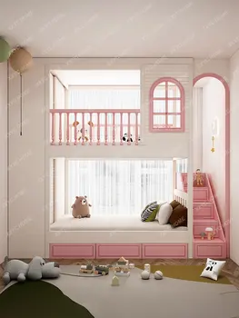 Jiguo מותג חדר ילדים כל הבית מותאם אישית מוגברת מעקה הבטיחות העליון והתחתון קומותיים מיטת קומתיים עם ארון בגדים בשילוב המיטה
