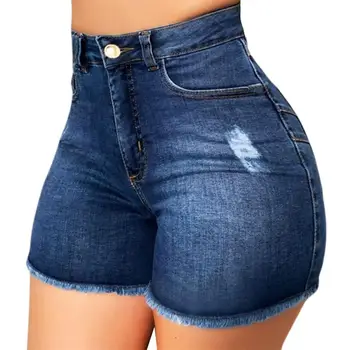 נשים קרע ג 'ינס שבור מכנסי ג' ינס קצרים ישר עם קו מותן גבוה במצוקה שטף מכנסיים קצרים Slim Fit כושר עמידה הקיץ