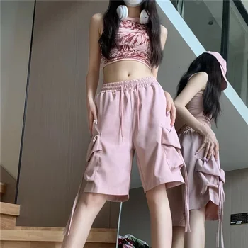 היפ הופ מכנסיים קצרים לנשים 2023 קיץ חדשה Y2k Fahion קוריאה סגנון Streetweat מכנסי דגמ 