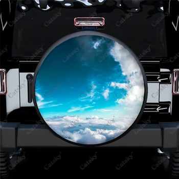 השמיים ענן לבן מכונית אישית גלגל רזרבי כיסוי עמיד למים בגלגל ההגה מגן עבור רכב משאית שטח קרוואן נגרר אוניברסלי 14-17in