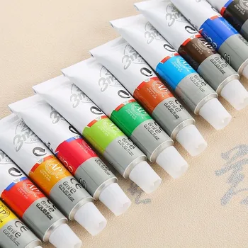 12 צבעים/להגדיר של DIY אמנות ציור מקצועי צבע אקרילי סט צבעי מים קרמיקה אבן מברשת אספקה עבור אמן