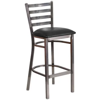 פלאש רהיטים הרקולס סדרה ברור מצופה הסולם בחזרה מתכת מסעדה הכיסא - שחור ויניל מושב