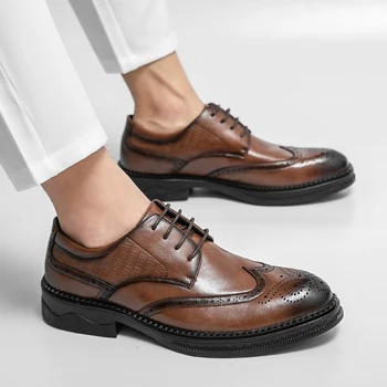 מגמה חדשה שמלה, נעליים עבור גברים שחורים-חומים מזדמנים Mens נעלי תחרה למבוגרים עסקים נעל אופנה רשמי נעלי גבר גודל 37-48