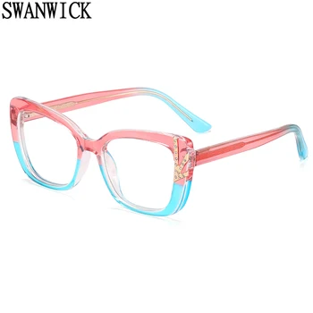 Swanwick כיכר המשקפיים נגד אור כחול TR90 גדול מסגרת משקפיים עין חתול נשים שחור ורוד לנקות את העדשה CP אצטט rhinestones