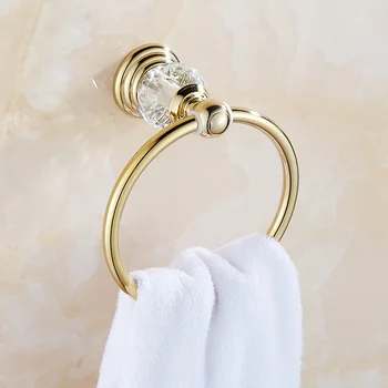 סגנון אירופאי יוקרה קריסטל מגבת טבעת פליז זהב קיר רכוב בעל מגבת קולב לשירותים בבית אביזרים דקורטיביים