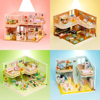 TUNJILOOL הבית יהלומים אבני בניין רחוב עיר נוף אור DIY לבנים צעצוע עבור ילד מעל 12 שנים מבוגר מתנה 1200Pcs+