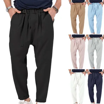 גברים מזדמנים מכנסיים צבע מוצק אופנה הארלם רחב היפ התאמת בנים מכנסיים פשוטים L מתנה גרב