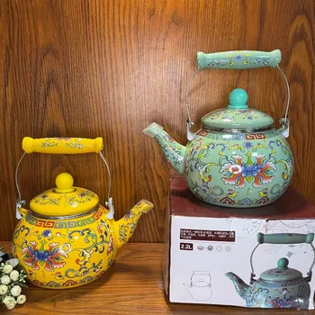 אמייל פרחים הקומקום במטבח סיני תה רטרו מתכוונן קפה קומקום קסם לטפל להגן טי Kanne מוצרים ביתיים