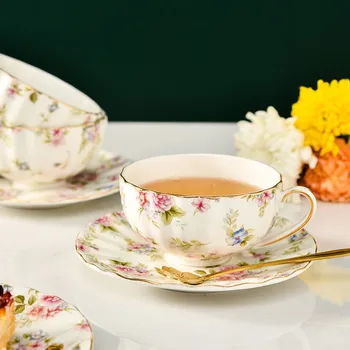 5 צבעים עצם סין כוס קפה צלחת כף אחת להגדיר פרח כוס תה סט פורצלן אירופאי כוס צלחת על ספל קפה מתנה
