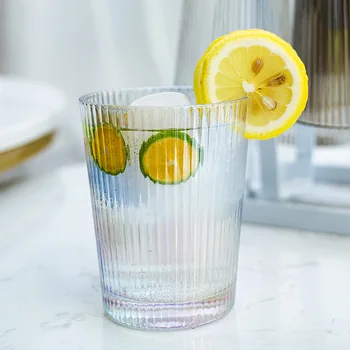 240ml/380ml/310ml/400ml יצירתי לכוס זכוכית הביתה לשתות מיץ כוס סגנון פשוט מים כוס פסים אנכיים שותה ספל שקוף