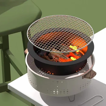 חדש חיצוני ללא עשן עגול גריל קטן תנור גריל פחמים נייד בסגנון קוריאני קמפינג, ברביקיו שולחן תנור