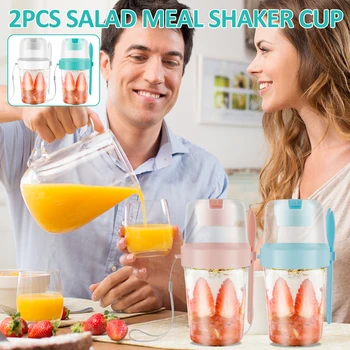 2Pcs סלט ארוחה שייקר כוס 800ml פלסטיק סלט מיכל עם מכסה מזלג הלבשה בעל אטום ארוחת בוקר כוס יוגורט נייד