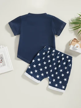 Xdftwdmgqe פעוט, תינוק בגדי קיץ הדגל האמריקאי-4 ביולי תלבושת 2PCS ילדים טלאים אופנה מכנסיים קצרים להגדיר (כוכב,