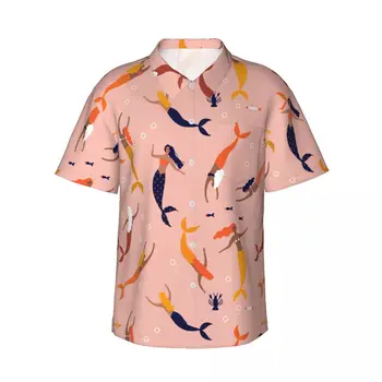 בתולות ים 3d הדפסה חולצת הוואי גברים בגדים רופפים לנשימה של גברים חולצות קיץ זכר חולצה גברית בגדים שרוול קצר