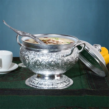 פח שולחן טום יאם קונג מרק בסיר עם כף המכסה מסעדה תאילנדית כלי מטבח מתוק מרק המכיל סיר אורז פן