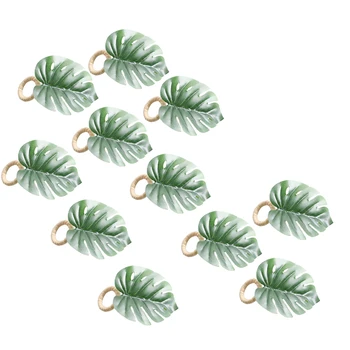 Monstera טבעות מפיות סט של 10 דמוית עץ דקל מפיות טבעת עלה ירוק מפית אבזמים מחזיק עבור סידור השולחן