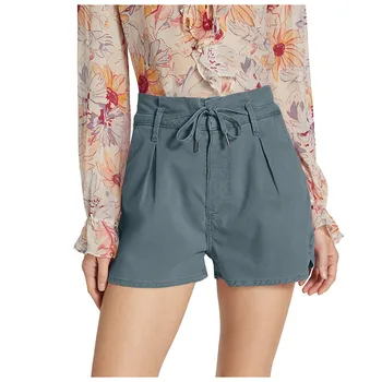 נשים עצמית, תקשור עם קפלים מכנסיים קצרים בקיץ מזדמנים מכנסיים קצרים שרוך גבוהה מותן קפלים Bowknot מכנסיים מהודר עם קפלים קצרים.