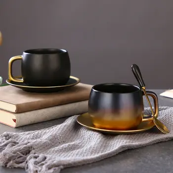 מט ספלי קרמיקה סט: יצירתי שיפוע צבעים/ יוקרה תה כוס צלחת להגדיר עבור אחר הצהריים מסיבת תה/ מתנה ספלים כוסות קפה