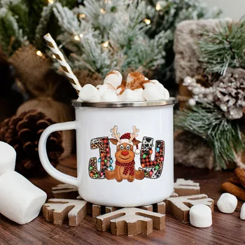 חג המולד אמייל ספלים חג מולד קריקטורה צבי בשמחה להדפיס כוס קפה חג המולד לשתות שוקו חם מיץ חלב כוסות חג המולד מתנה אמייל ספלים