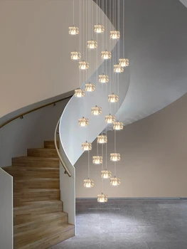 מינימליזם לופט התליון המנורה יוקרה תלויה מנורת הסלון וילה Led תאורת תקרה מודרנית מדרגות נברשות קריסטל