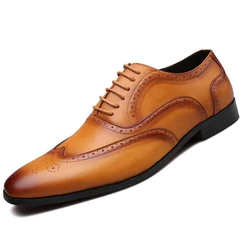 Wnfsy בעבודת יד Mens נעלי אוקספורד עור PU Brogue גבר שמלת נעליים קלאסי עסקים רשמית נעליים נעליים De Vestir גבר