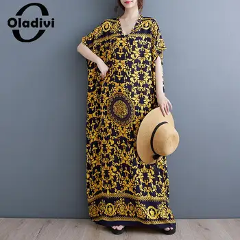 Oladivi אופנה הדפסה נשים מידות גדולות בוהמי שמלת החוף 2023 הקיץ בוהו שמלות ארוכות בנות מנופחים בגדים 8XL 9XL 5471