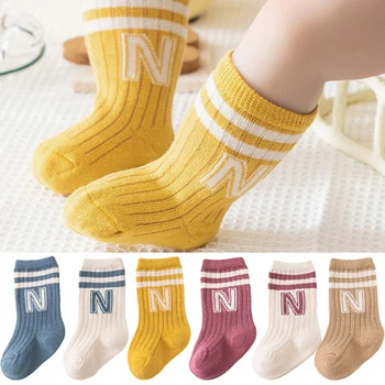 סגנון קוריאני גרביים לתינוק סרוג מכתב גרבי גרבי כותנה לתינוק באמצע צינור גרביים 0-5Years בנים בנות ילדים Calcetines