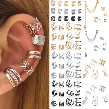 צבע כסף עלים קליפ עגילים לנשים גברים יצירתיים פשוטה C אוזן הלא-פירסינג האוזן אוזן קליפ להגדיר מגמה תכשיטים מתנה
