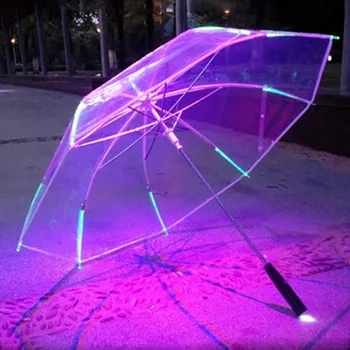 DD772 יצירתי LED ברורה מטריות בגשם מטריה ישר פנס לפרסם מותאם לילדים מתנה שקופה LED אור מטריה