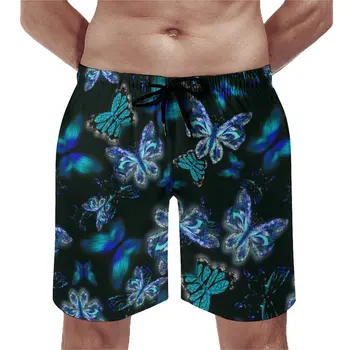 נוצץ הפרפר הכחול ספורט קצרים פרפרים הדפסה אמנות חרקים ספורט חוף מכנסיים קצרים ייבוש מהיר הוואי בגד ים