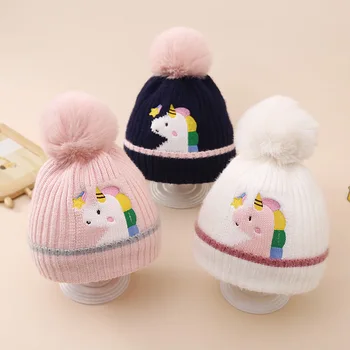 באירופה חם לתינוק כובע חורף Uni-תירס פונפון כובעים סרוגים לעבות קורדרוי קאפ עבור בנות בנים הפעוט 1-5Y gorra ילדודס