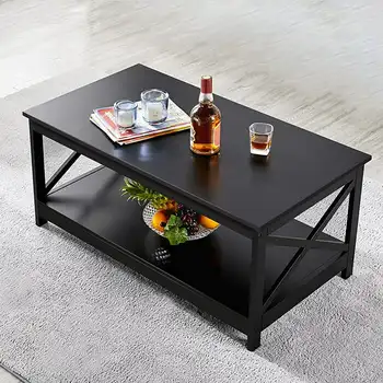 שולחן קפה לסלון ריהוט שולחן עם מדף אחסון, שחור הרהיטים בסלון