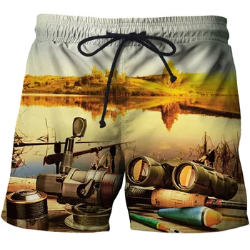 דייג חדשים גרפי מכנסיים מכנסי קיץ חוף גברים קצרים 3D מודפס בגד ים Homme מזדמן בגד ים מכנסיים ספורט כושר קרח קצרים.