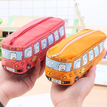 קיבולת גדולה יצירתי אוטובוס צורה קלמר בקלמר Kawaii בד נייר שקית אחסון ילדים חמודים מתנות וציוד לבית הספר