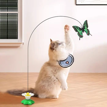 חשמלי מסתובב פרפר צעצוע לחתולים פרח בסיס אנטי להחליק אוטומטי ציפור אינטראקטיבית חתלתול צעצועים רולר מסלולים טיזר שרביט